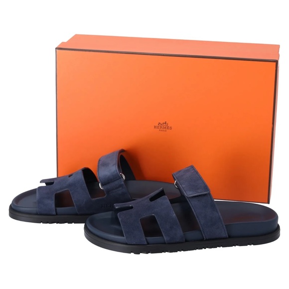 BNIB Hermes Chypre Sandals Women 37 Suede blue Celeste Navy Full Set - Picture 3 of 8